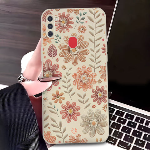 Samsung Galaxy M11 Cover - Off White - D4 - ONation Floral Series - HQ Liquid Silicone Soft Case