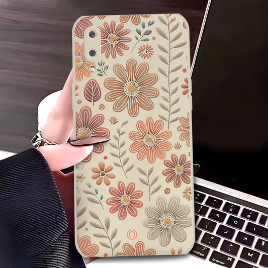 Samsung Galaxy M02 Cover - Off White - D4 - ONation Floral Series - HQ Liquid Silicone Soft Case