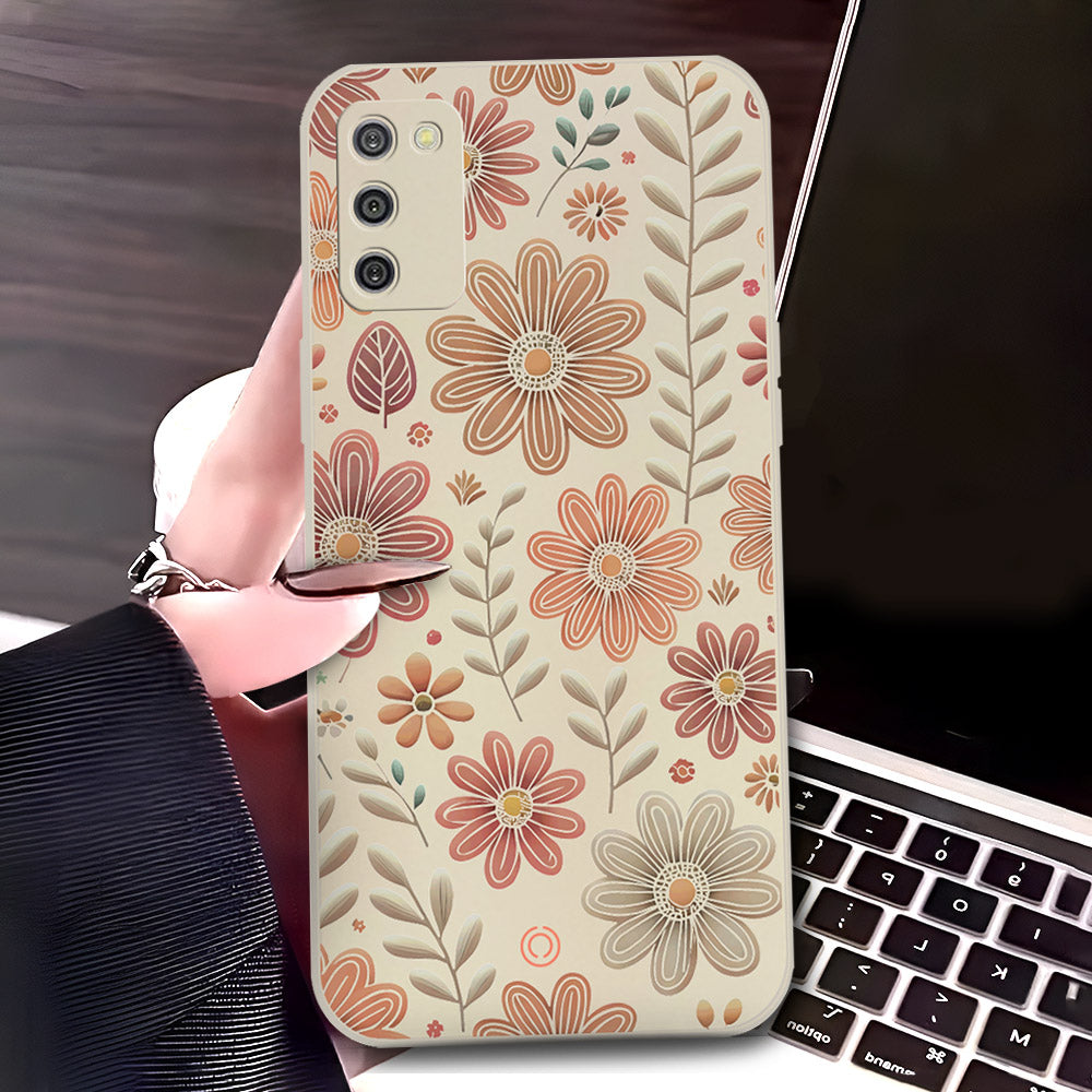 Samsung Galaxy M02s Cover - Off White - D4 - ONation Floral Series - HQ Liquid Silicone Soft Case
