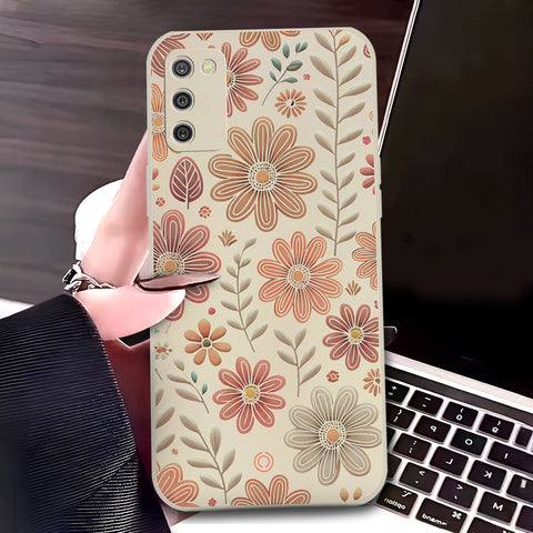 Samsung Galaxy M02s Cover - Off White - D4 - ONation Floral Series - HQ Liquid Silicone Soft Case