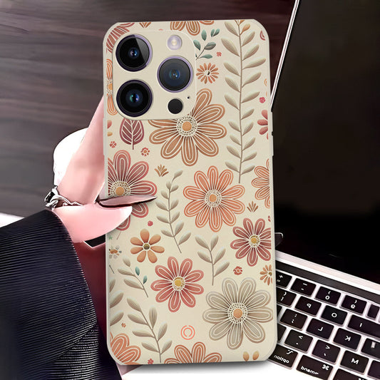 iPhone 14 Pro Max Cover - Off White - D4 - ONation Floral Series - HQ Liquid Silicone Soft Case