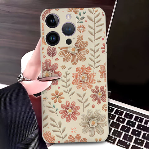 iPhone 14 Pro Max Cover - Off White - D4 - ONation Floral Series - HQ Liquid Silicone Soft Case