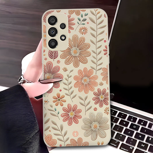 Samsung Galaxy A33 5G Cover - Off White - D4 - ONation Floral Series - HQ Liquid Silicone Soft Case