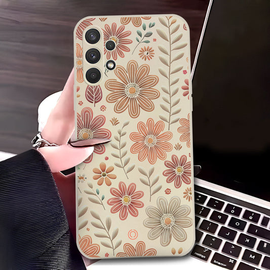 Samsung Galaxy A32 Cover - Off White - D4 - ONation Floral Series - HQ Liquid Silicone Soft Case