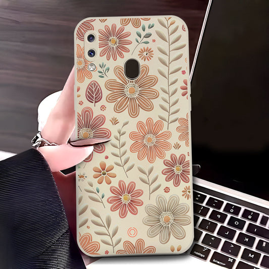 Samsung Galaxy A30 Cover - Off White - D4 - ONation Floral Series - HQ Liquid Silicone Soft Case