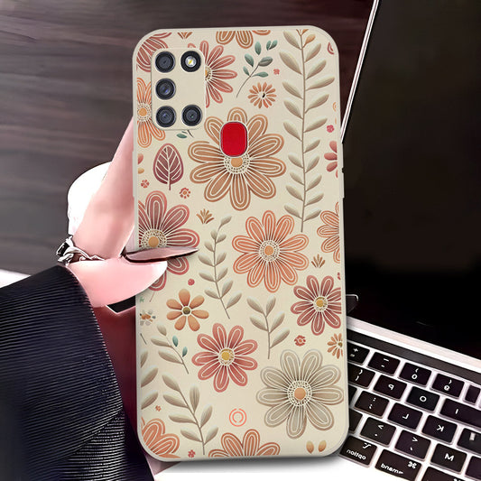 Samsung Galaxy A21s Cover - Off White - D4 - ONation Floral Series - HQ Liquid Silicone Soft Case