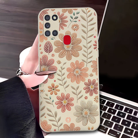 Samsung Galaxy A21s Cover - Off White - D4 - ONation Floral Series - HQ Liquid Silicone Soft Case