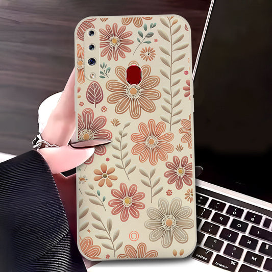 Samsung Galaxy A20s Cover - Off White - D4 - ONation Floral Series - HQ Liquid Silicone Soft Case