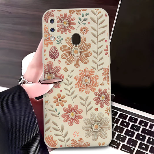 Samsung Galaxy A20 Cover - Off White - D4 - ONation Floral Series - HQ Liquid Silicone Soft Case