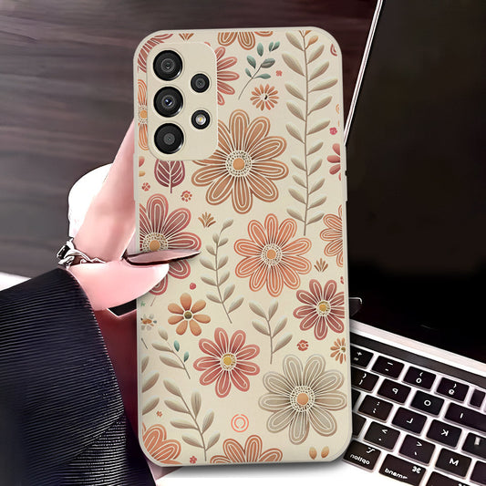 Samsung Galaxy A13 Cover - Off White - D4 - ONation Floral Series - HQ Liquid Silicone Soft Case