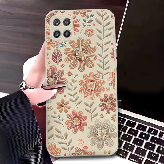 Samsung Galaxy A12 Nacho Cover - Off White - D4 - ONation Floral Series - HQ Liquid Silicone Soft Case
