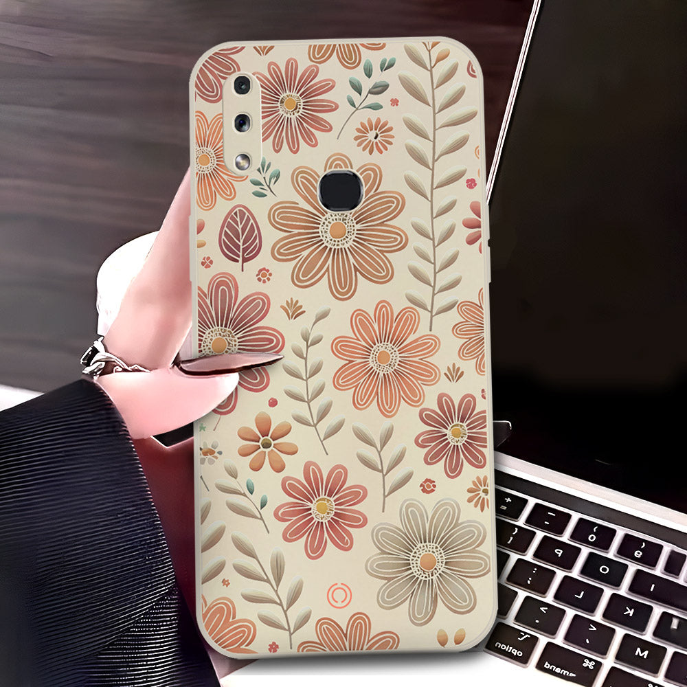 Samsung Galaxy A10s Cover - Off White - D4 - ONation Floral Series - HQ Liquid Silicone Soft Case