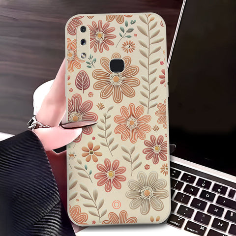 Samsung Galaxy A10s Cover - Off White - D4 - ONation Floral Series - HQ Liquid Silicone Soft Case