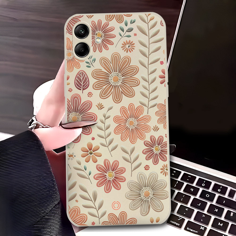 Samsung Galaxy A04 Cover - Off White - D4 - ONation Floral Series - HQ Liquid Silicone Soft Case