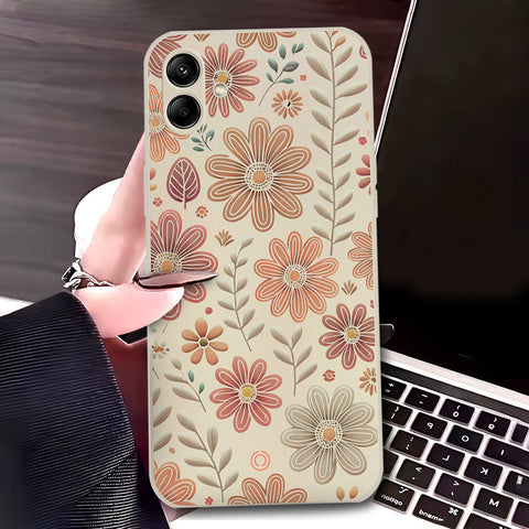 Samsung Galaxy A04 Cover - Off White - D4 - ONation Floral Series - HQ Liquid Silicone Soft Case