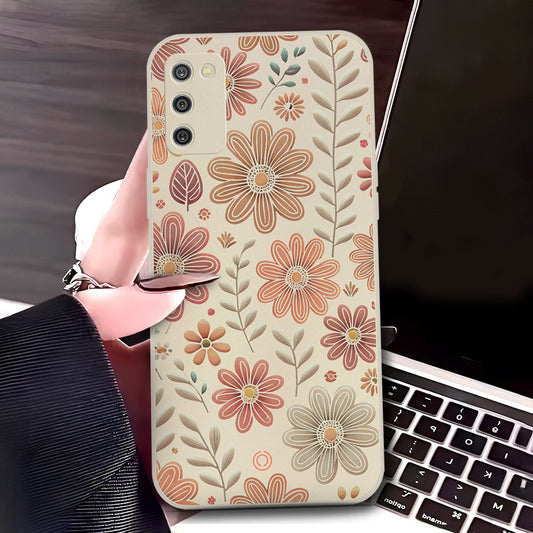 Samsung Galaxy A03s Cover - Off White - D4 - ONation Floral Series - HQ Liquid Silicone Soft Case