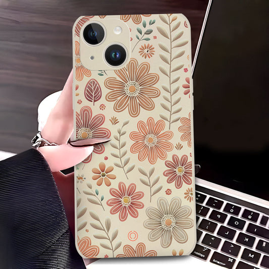 iPhone 14 Cover - Off White - D4 - ONation Floral Series - HQ Liquid Silicone Soft Case