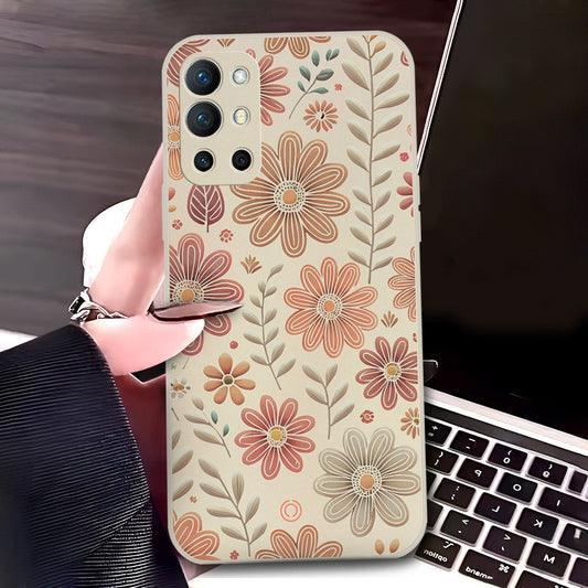 OnePlus 9R Cover - Off White - D4 - ONation Floral Series - HQ Liquid Silicone Soft Case