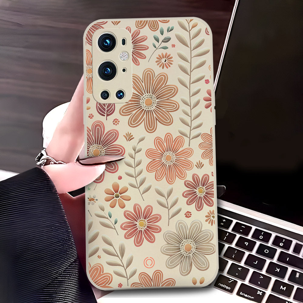OnePlus 9 Pro Cover - Off White - D4 - ONation Floral Series - HQ Liquid Silicone Soft Case