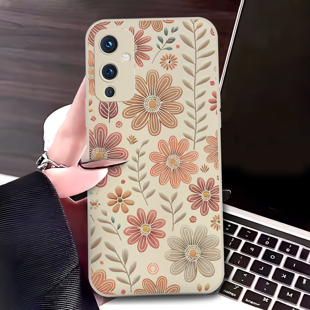 OnePlus 9 Cover - Off White - D4 - ONation Floral Series - HQ Liquid Silicone Soft Case