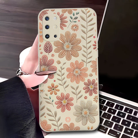 OnePlus 8T Cover - Off White - D4 - ONation Floral Series - HQ Liquid Silicone Soft Case