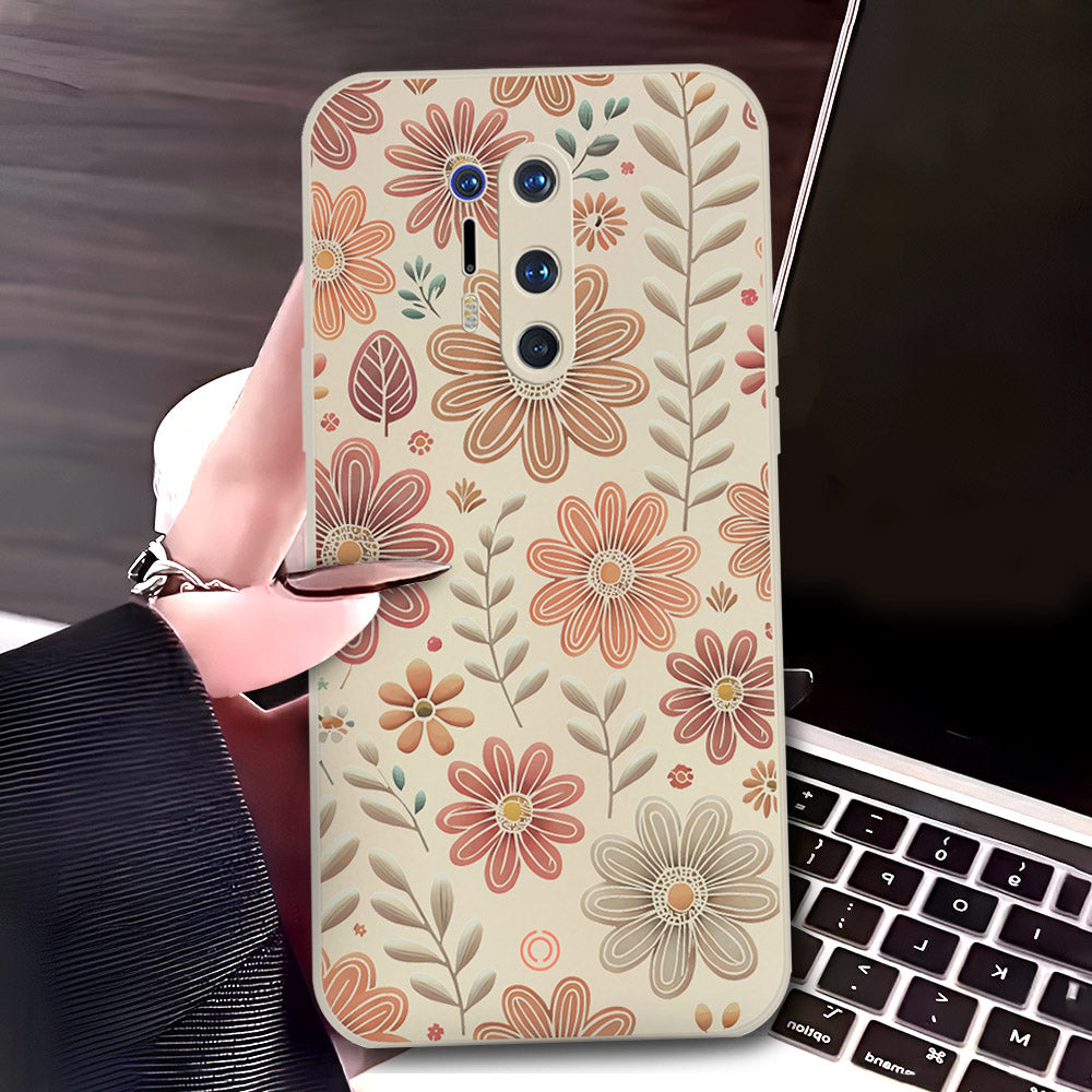 OnePlus 8 Pro Cover - Off White - D4 - ONation Floral Series - HQ Liquid Silicone Soft Case