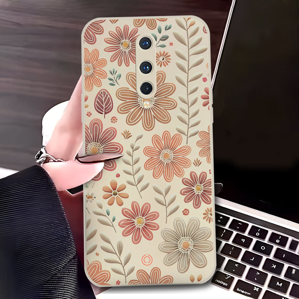 OnePlus 8 Cover - Off White - D4 - ONation Floral Series - HQ Liquid Silicone Soft Case