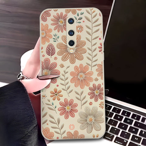 OnePlus 8 Cover - Off White - D4 - ONation Floral Series - HQ Liquid Silicone Soft Case