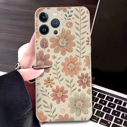 iPhone 13 Pro Max Cover - Off White - D4 - ONation Floral Series - HQ Liquid Silicone Soft Case