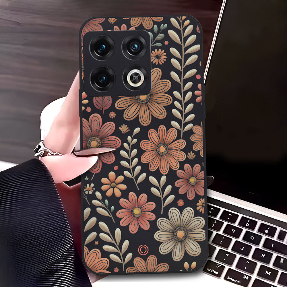 OnePlus 10 Pro Cover - Black - D4 - ONation Floral Series - HQ Liquid Silicone Soft Case