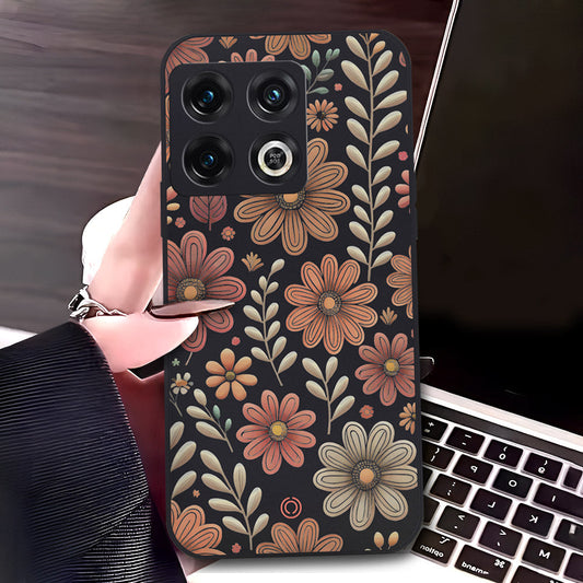 OnePlus 10 Pro Cover - Black - D4 - ONation Floral Series - HQ Liquid Silicone Soft Case