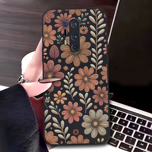 OnePlus 8 Pro Cover - Black - D4 - ONation Floral Series - HQ Liquid Silicone Soft Case