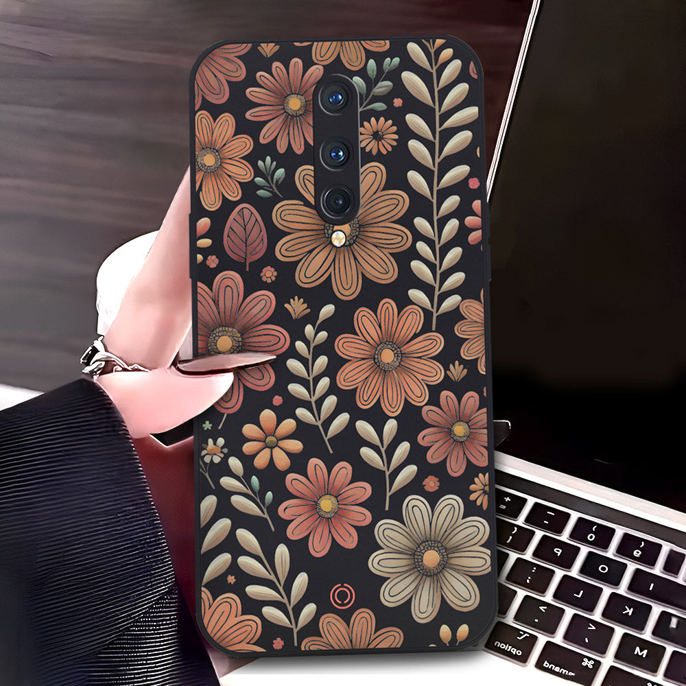 OnePlus 8 Cover - Black - D4 - ONation Floral Series - HQ Liquid Silicone Soft Case
