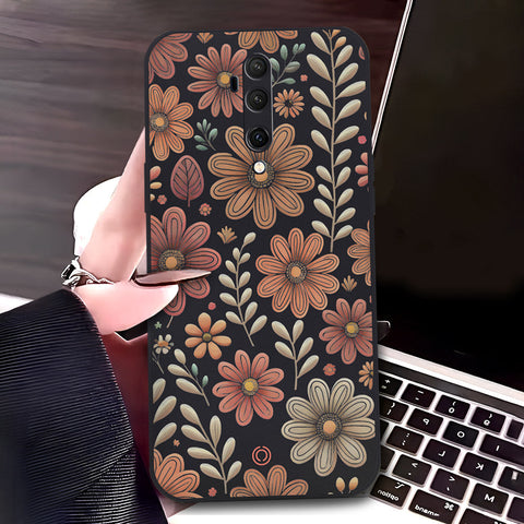 OnePlus 7T Pro Cover - Black - D4 - ONation Floral Series - HQ Liquid Silicone Soft Case