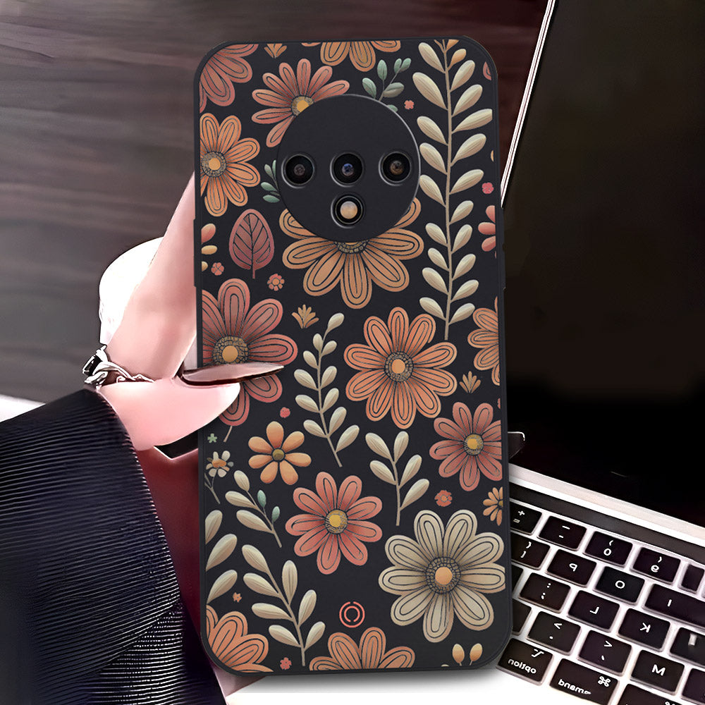 OnePlus 7T Cover - Black - D4 - ONation Floral Series - HQ Liquid Silicone Soft Case