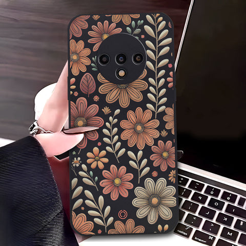 OnePlus 7T Cover - Black - D4 - ONation Floral Series - HQ Liquid Silicone Soft Case