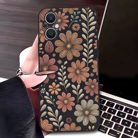 Oppo Reno8 Z Cover - Black - D4 - ONation Floral Series - HQ Liquid Silicone Soft Case