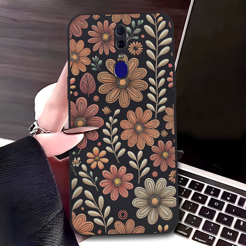Oppo F11 Cover - Black - D4 - ONation Floral Series - HQ Liquid Silicone Soft Case