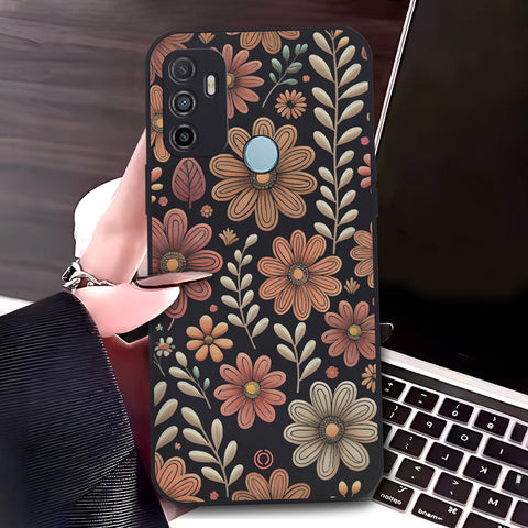 Oppo A53 Cover - Black - D4 - ONation Floral Series - HQ Liquid Silicone Soft Case