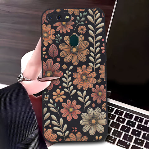 Oppo A12 Cover - Black - D4 - ONation Floral Series - HQ Liquid Silicone Soft Case