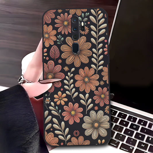 Oppo A9 2020 Cover - Black - D4 - ONation Floral Series - HQ Liquid Silicone Soft Case