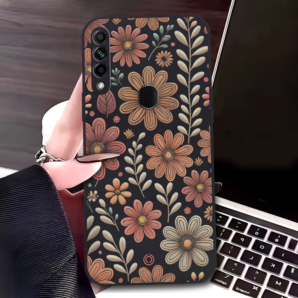 Oppo A8 Cover - Black - D4 - ONation Floral Series - HQ Liquid Silicone Soft Case