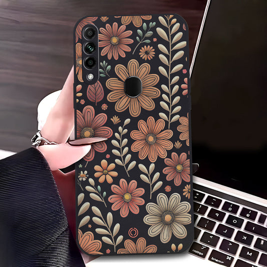 Oppo A8 Cover - Black - D4 - ONation Floral Series - HQ Liquid Silicone Soft Case