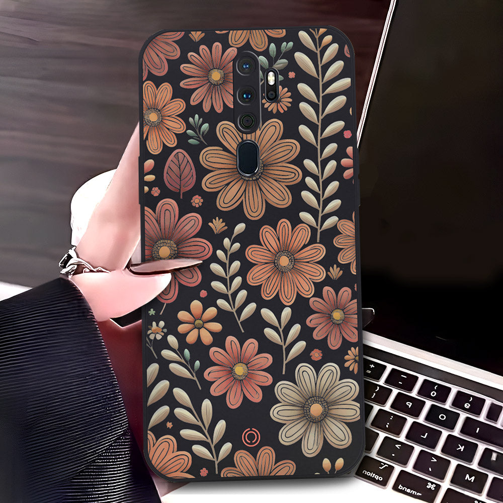 Oppo A5 2020 Cover - Black - D4 - ONation Floral Series - HQ Liquid Silicone Soft Case