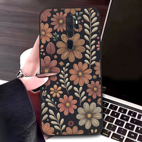 Oppo A5 2020 Cover - Black - D4 - ONation Floral Series - HQ Liquid Silicone Soft Case
