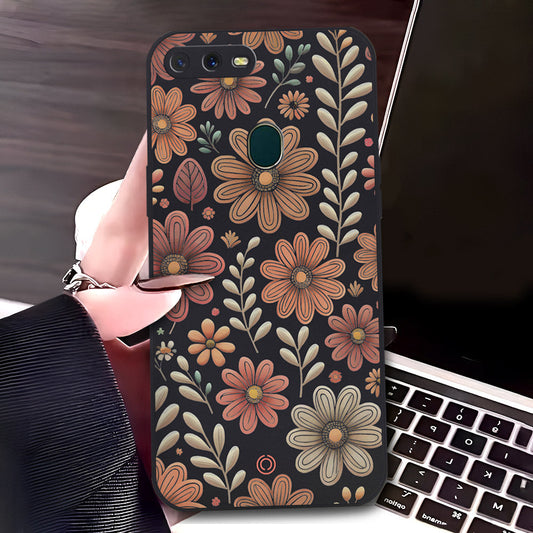 Oppo A5s Cover - Black - D4 - ONation Floral Series - HQ Liquid Silicone Soft Case