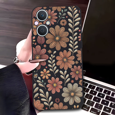 OnePlus Nord N20 5G Cover - Black - D4 - ONation Floral Series - HQ Liquid Silicone Soft Case