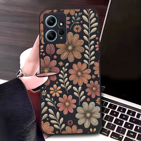 Xiaomi Redmi 12 Cover - Black - D4 - ONation Floral Series - HQ Liquid Silicone Soft Case