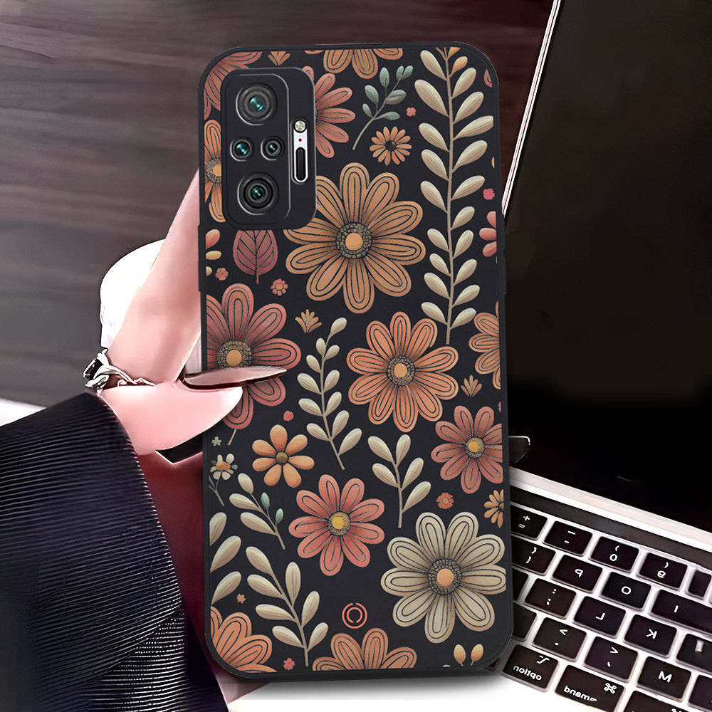 Xiaomi Redmi Note 10 Pro 4G Cover - Black - D4 - ONation Floral Series - HQ Liquid Silicone Soft Case