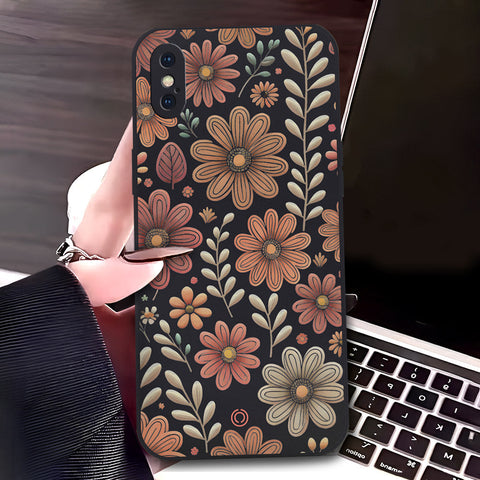 iPhone XS Max Cover - Black - D4 - ONation Floral Series - HQ Liquid Silicone Soft Case